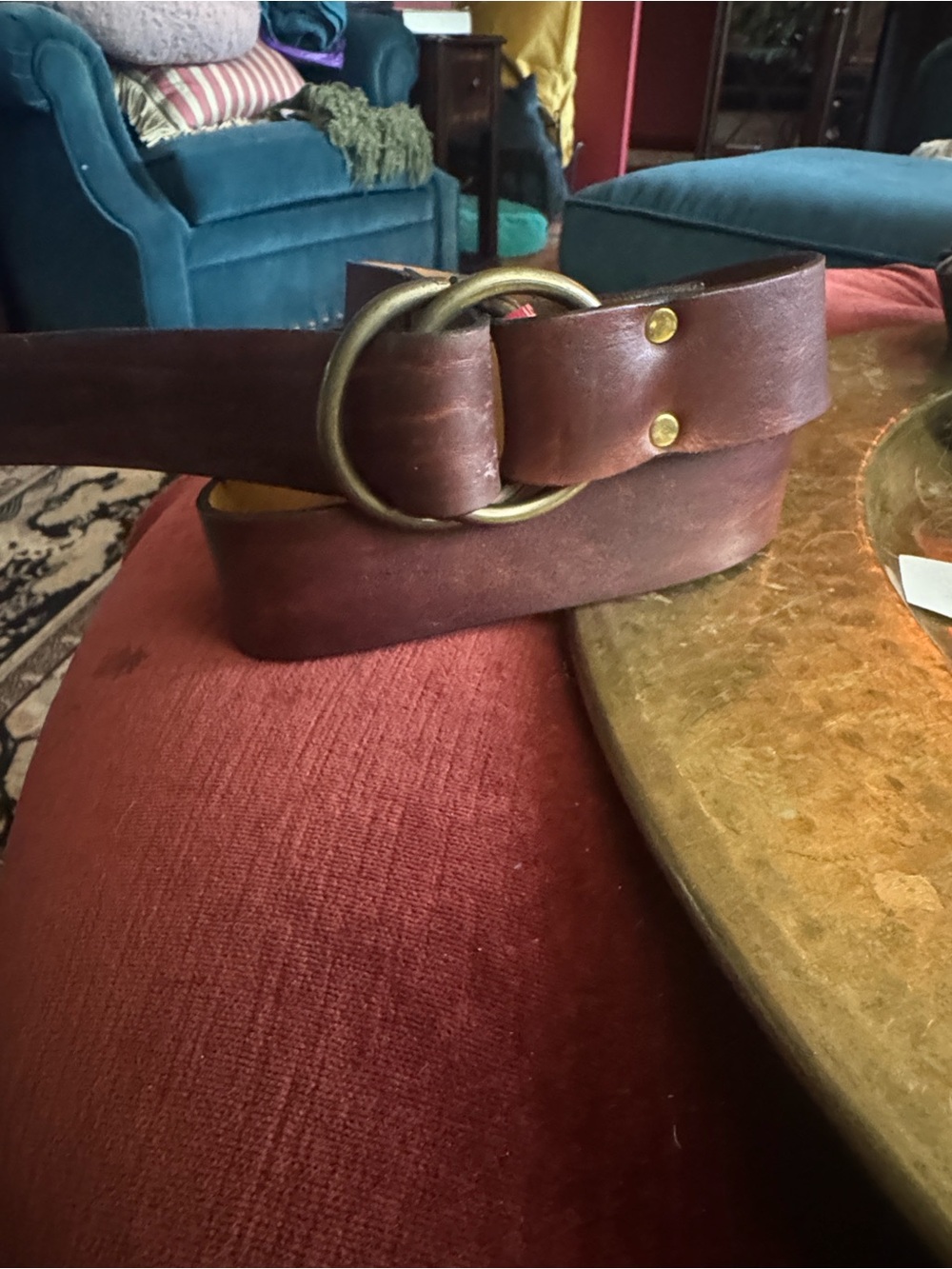 Latigo Brown Leather Double-Ring Belt with Brass Rings